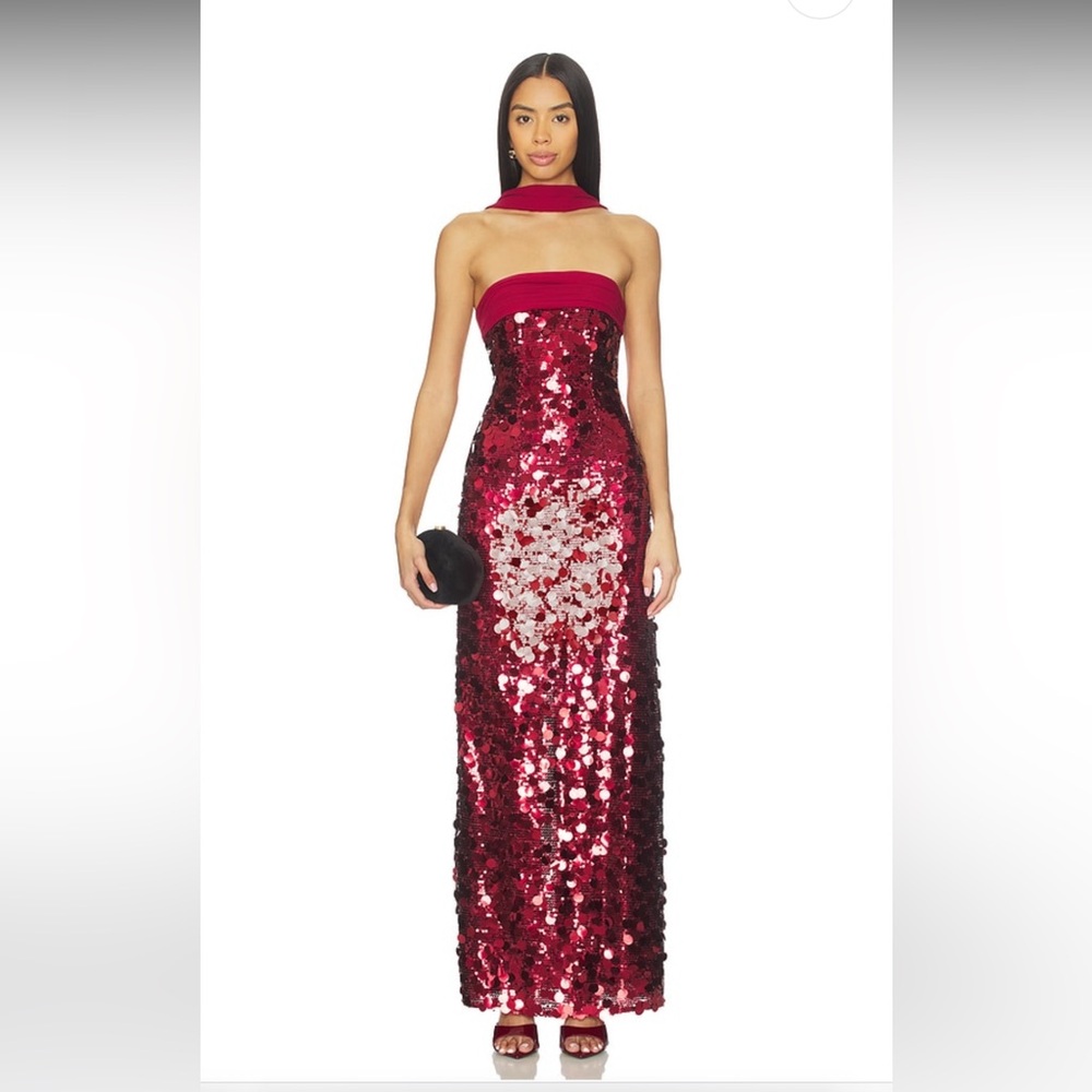 MAJORELLE Strapless Red Sequin Dress